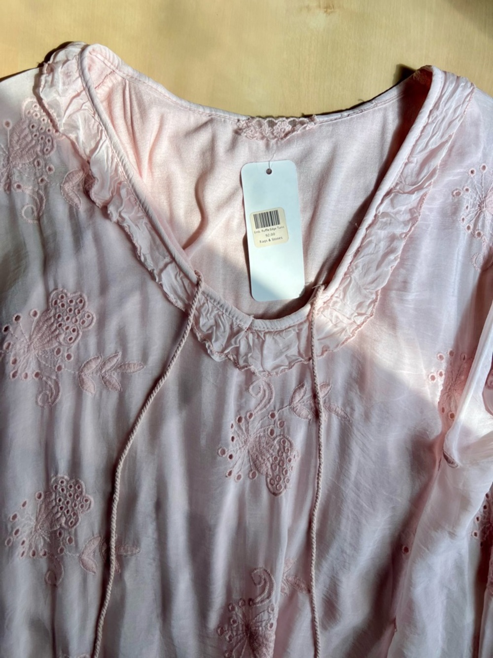 Romantic Blush Pink Silk Embroidered Boho Tunic Top Ruffle Pants Set Fairycore - Picture 14 of 16